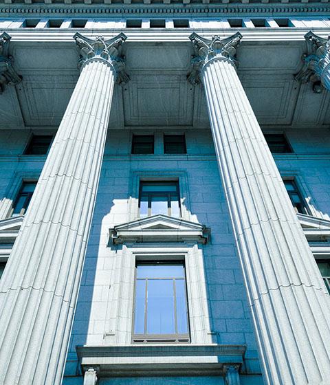 Columns and facade of building